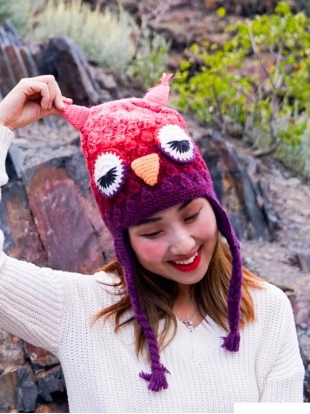 Sndes Gifts Alpaca Blend Fleece Lined Owl Earflap Hat - Cute Knit Beani